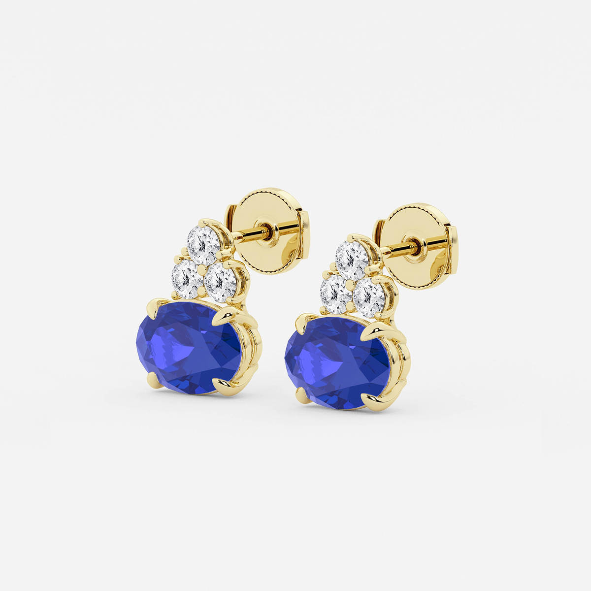 Additional Image 1 for  10.7x7.49mm East-West Oval Cut Created Sapphire with 3/4 ctw Round Lab Grown Diamond Cluster Earrings