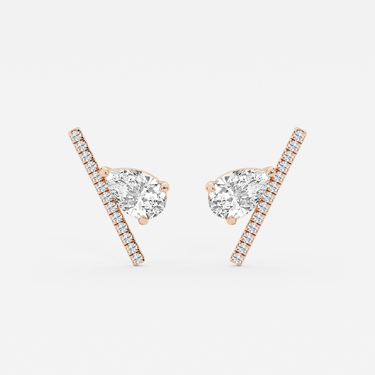 2 1/4 ctw Pear Lab Grown Diamond with Round Micro Pave Bar Stud Earrings
