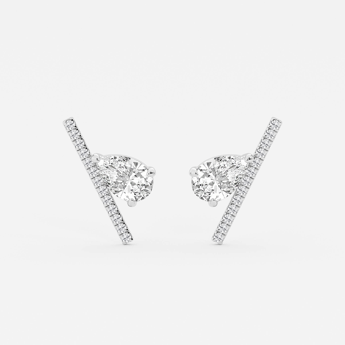 2 1/4 ctw Pear Lab Grown Diamond with Round Micro Pave Bar Stud Earrings