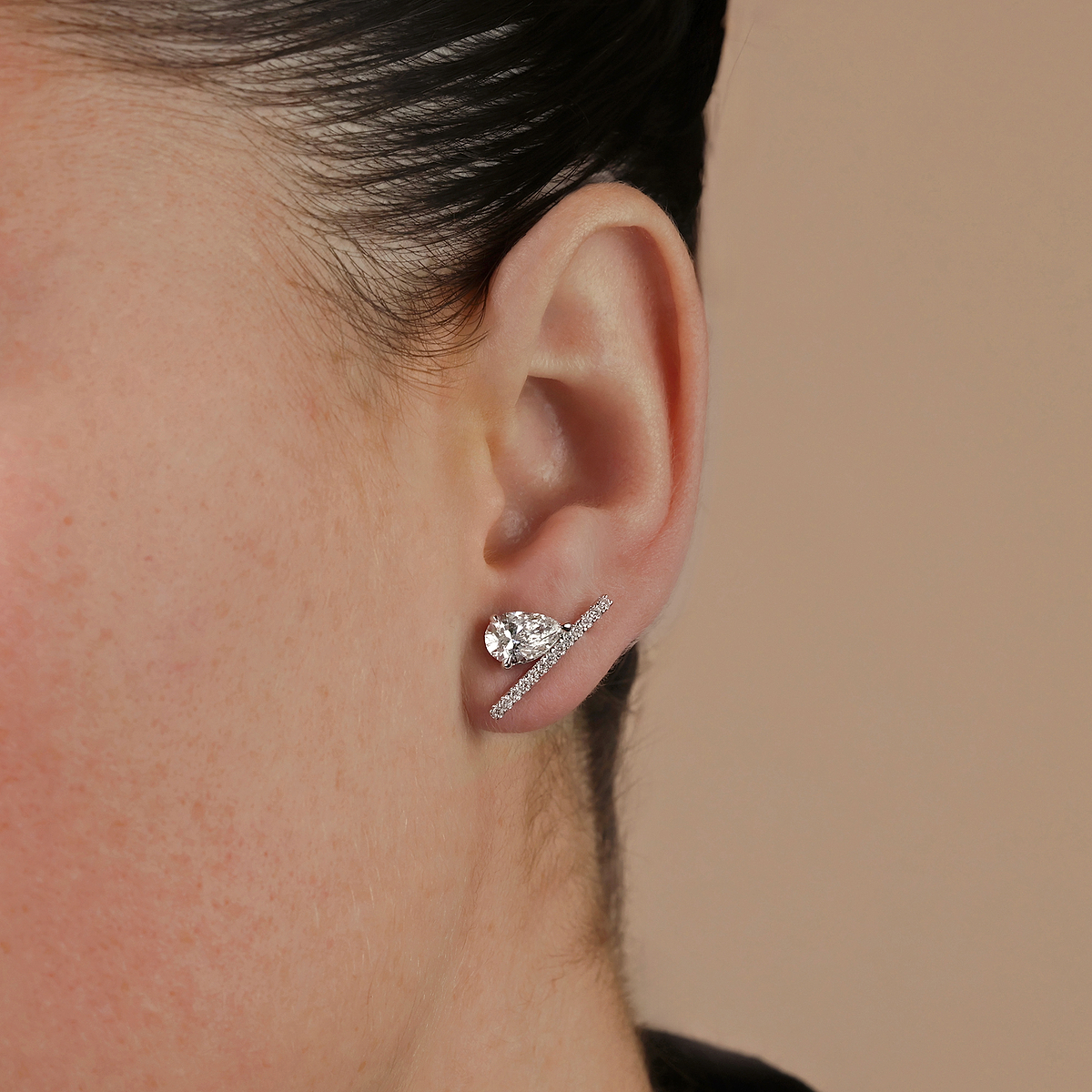2 1/4 ctw Pear Lab Grown Diamond with Round Micro Pave Bar Stud Earrings