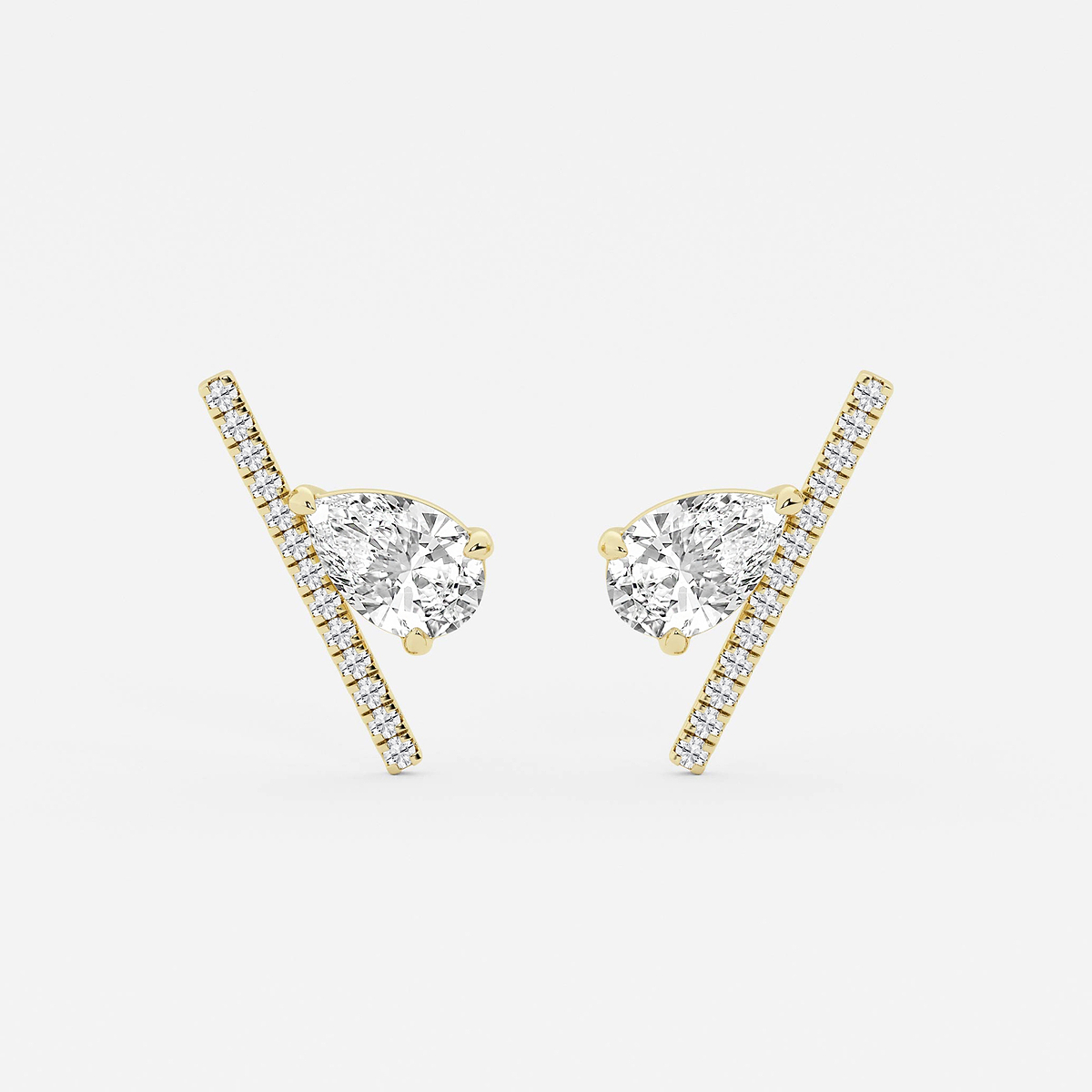 2 1/4 ctw Pear Lab Grown Diamond with Round Micro Pave Bar Stud Earrings