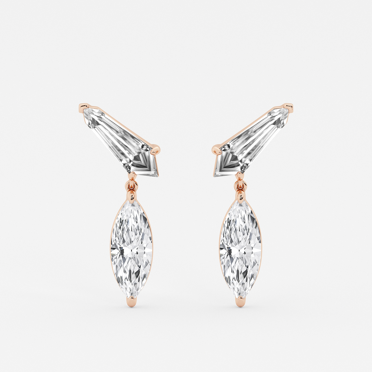 4 ctw Marquise & Sheild Lab Grown Diamond Ear Climber Drop Earrings 14K Rose Gold, F, VS2