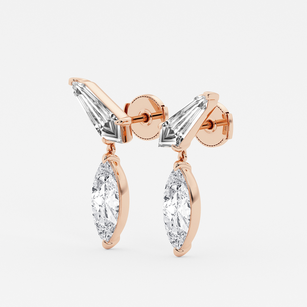 4 ctw Marquise & Sheild Lab Grown Diamond Ear Climber Drop Earrings 14K Rose Gold, F, VS2