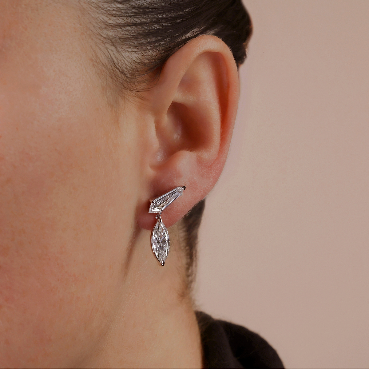 4 ctw Marquise & Sheild Lab Grown Diamond Ear Climber Drop Earrings 14K Rose Gold, F, VS2
