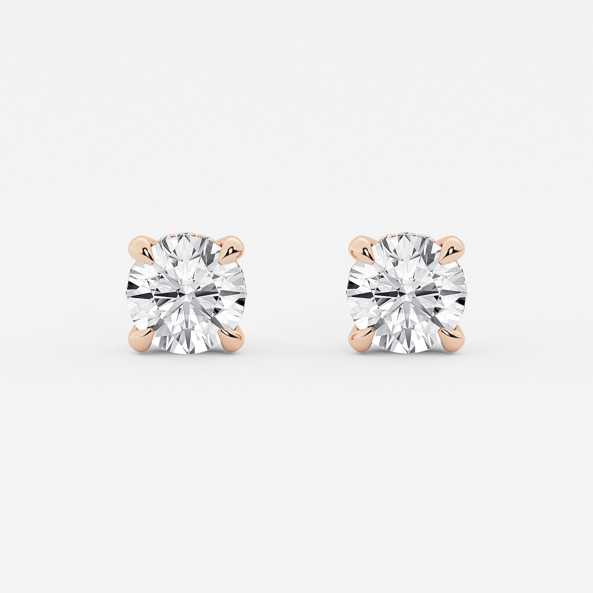 3 ctw Round Lab Grown Diamond Hidden Halo Basket Stud Earrings