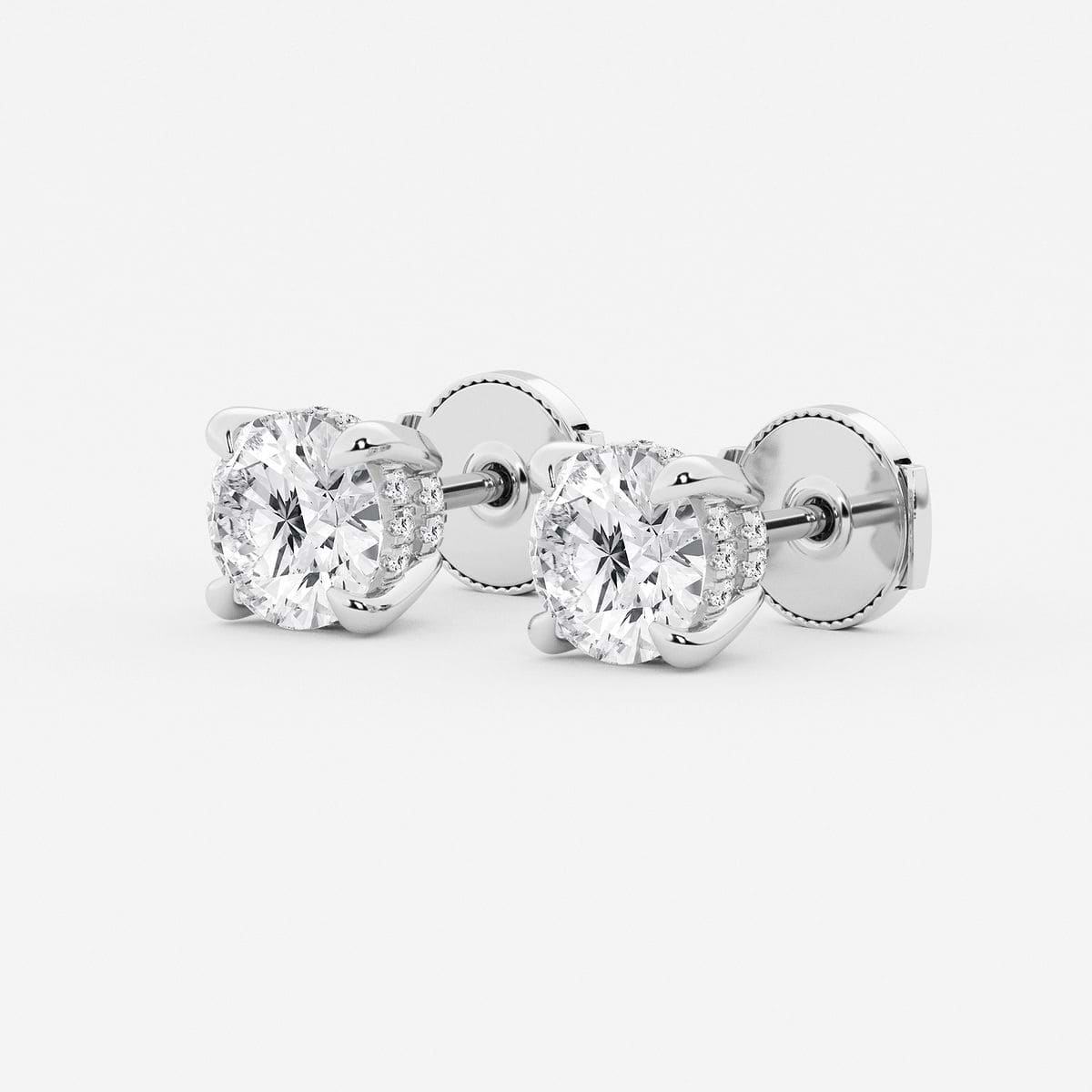 3 ctw Round Lab Grown Diamond Hidden Halo Basket Stud Earrings Platinum, H, SI