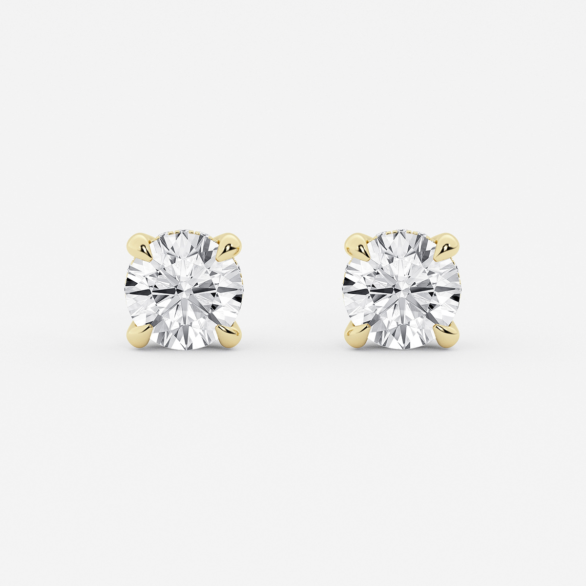 3 ctw Round Lab Grown Diamond Hidden Halo Basket Stud Earrings 14K Yellow Gold, H, SI