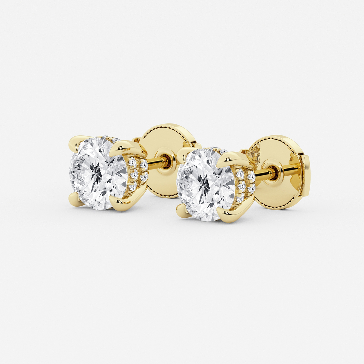 3 ctw Round Lab Grown Diamond Hidden Halo Basket Stud Earrings 14K Yellow Gold, H, SI