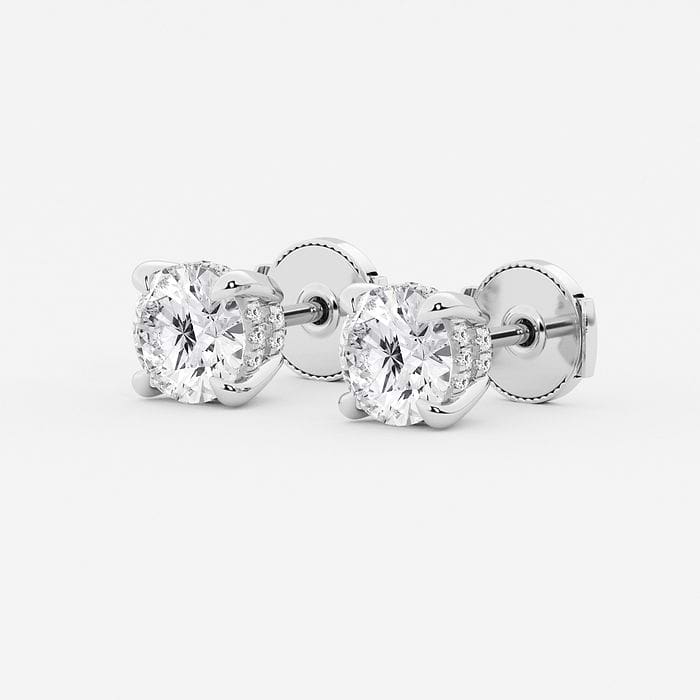 Round Hidden Halo Basket Stud Earrings