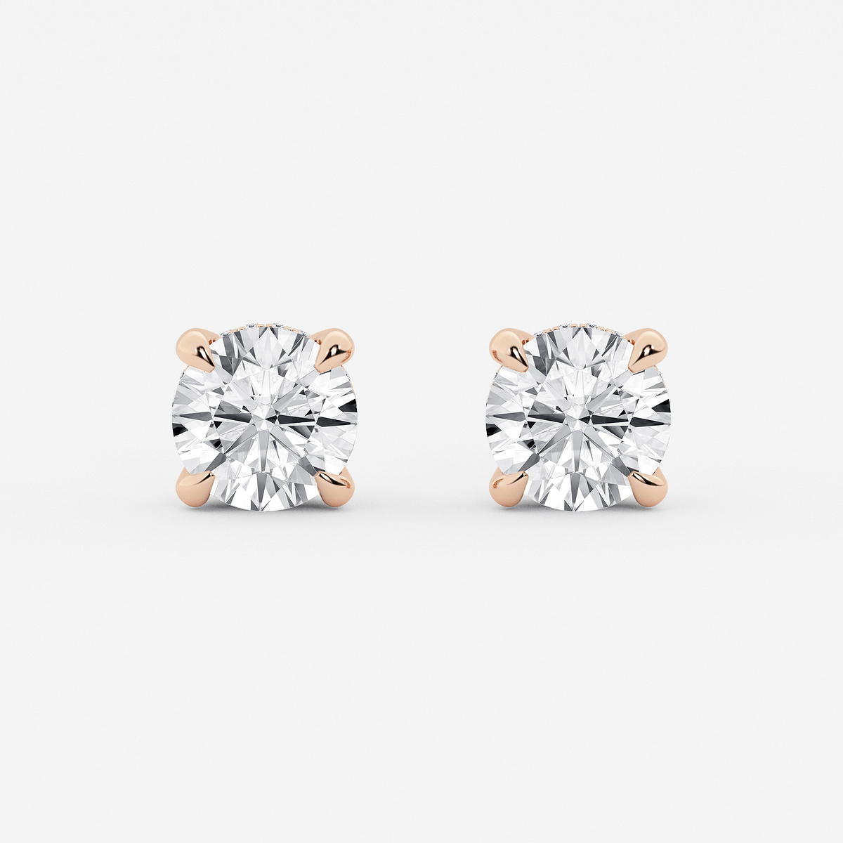 4 ctw Round Lab Grown Diamond Hidden Halo Basket Stud Earrings