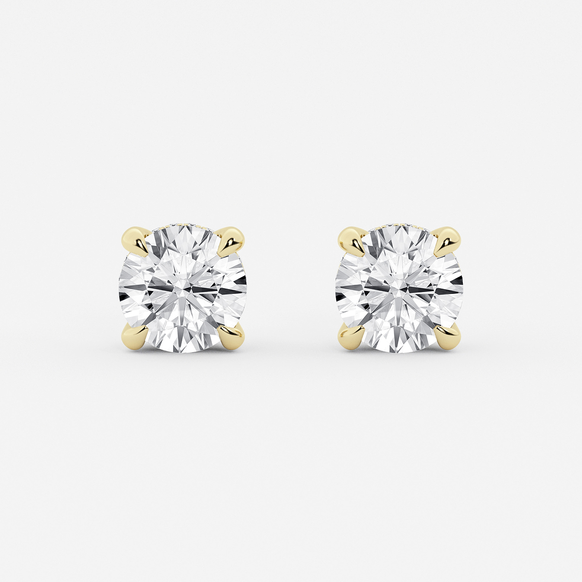 4 ctw Round Lab Grown Diamond Hidden Halo Basket Stud Earrings 14K Yellow Gold, H, SI