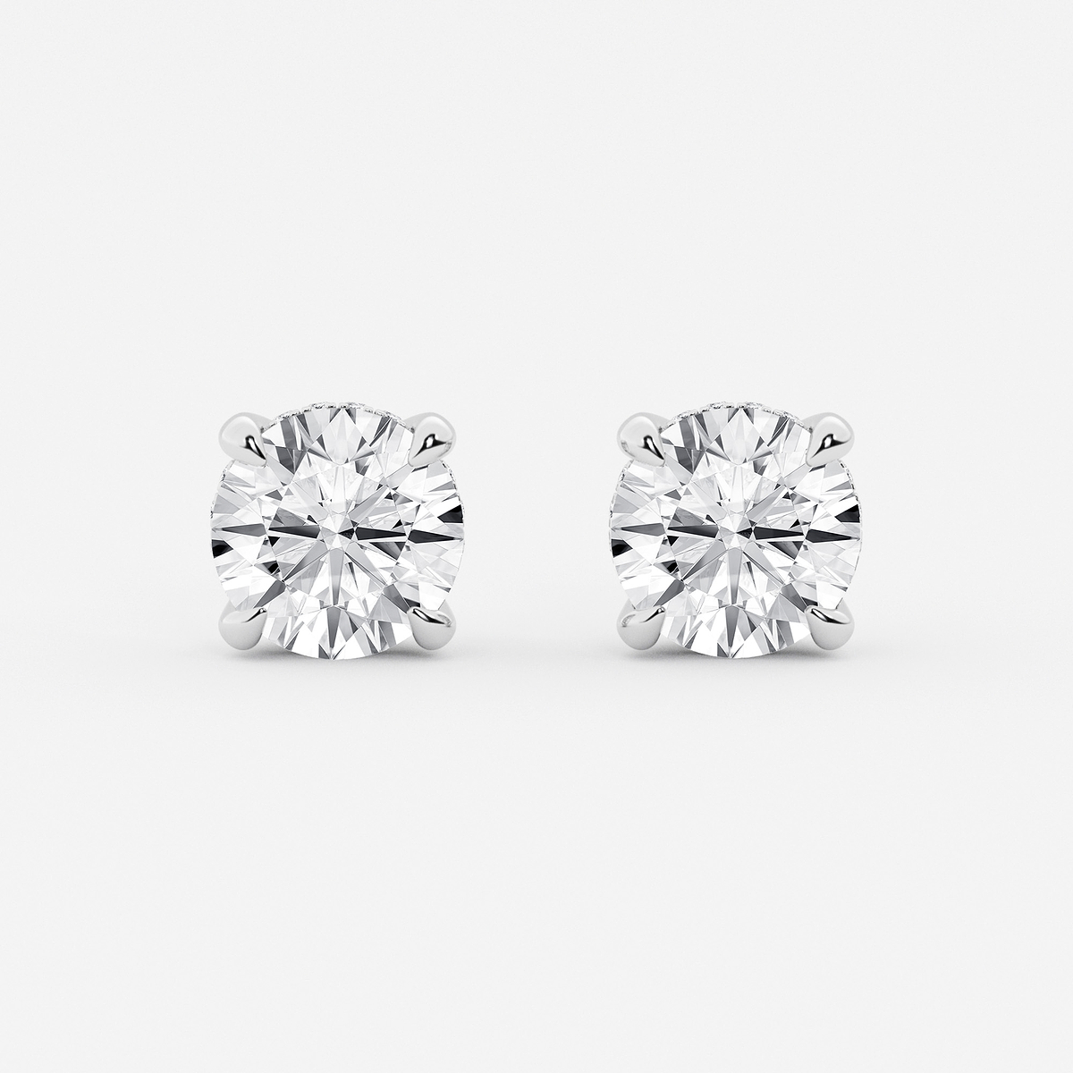 5 ctw Round Lab Grown Diamond Hidden Halo Basket Stud Earrings Platinum, H, SI