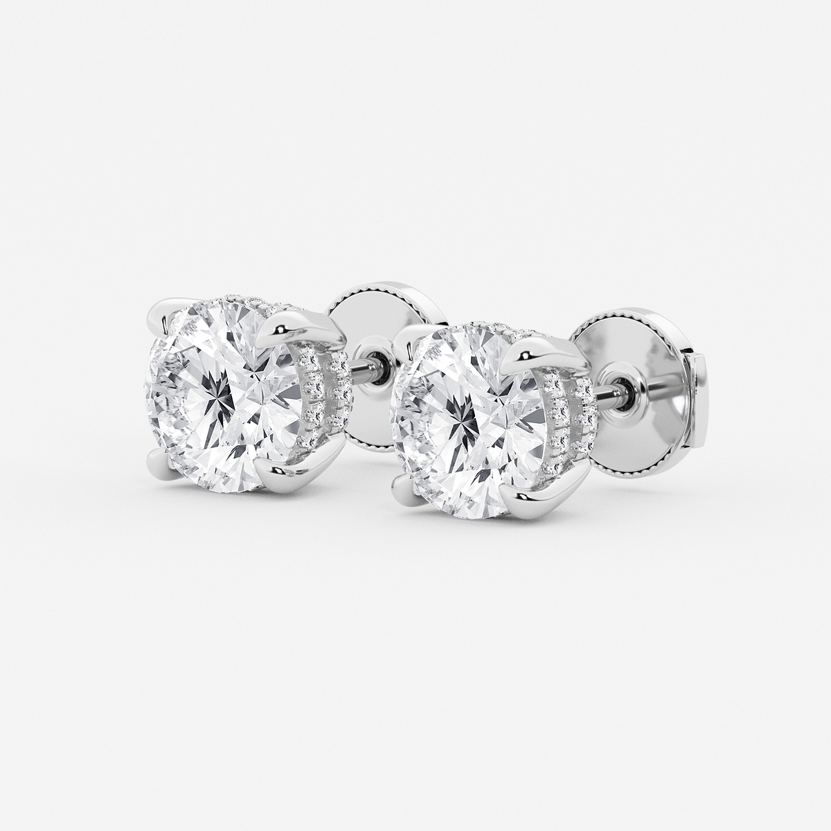 5 ctw Round Lab Grown Diamond Hidden Halo Basket Stud Earrings Platinum, H, SI