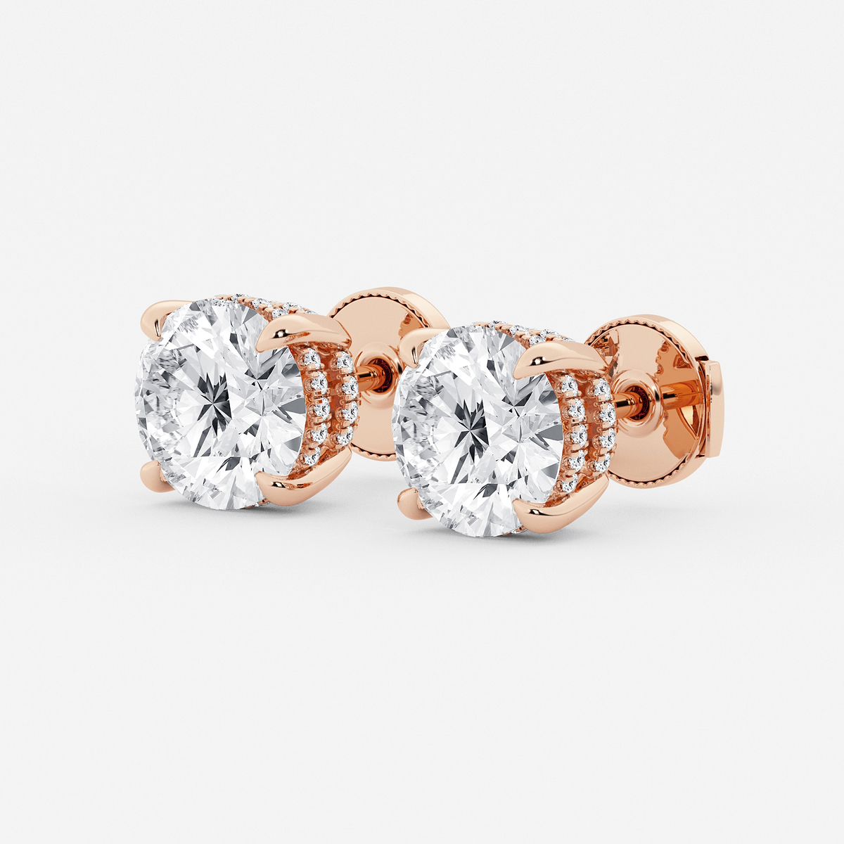 Additional Image 1 for  6 ctw Round Lab Grown Diamond Hidden Halo Basket Stud Earrings