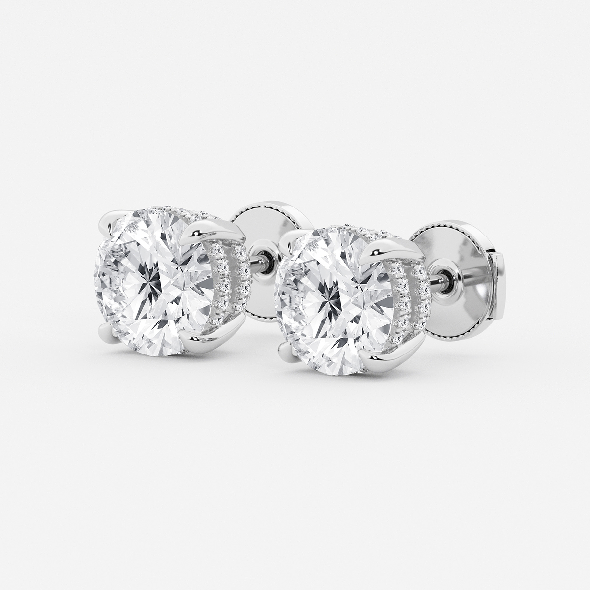 Additional Image 1 for  6 ctw Round Lab Grown Diamond Hidden Halo Basket Stud Earrings