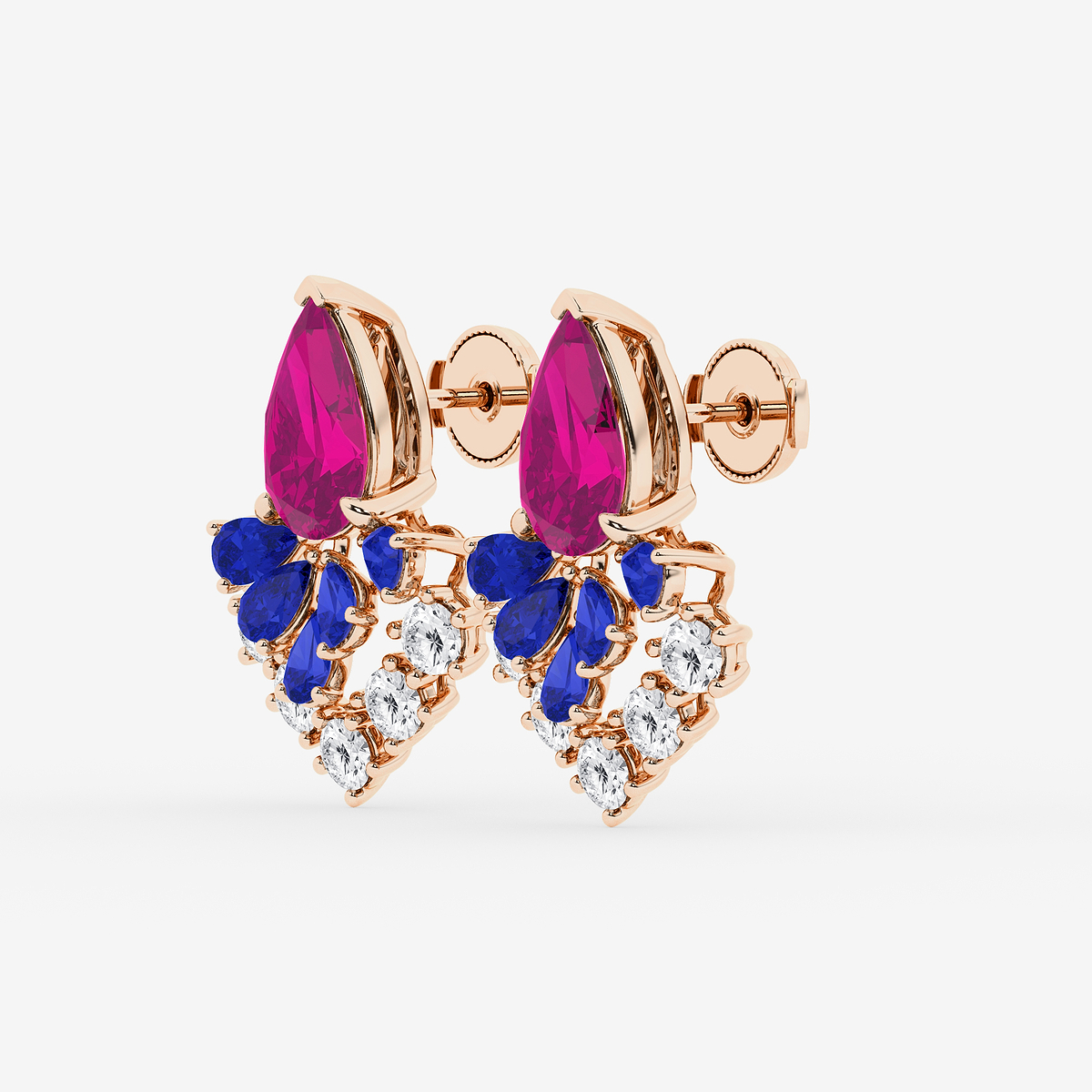 Additional Image 1 for  14 7/8 ctw Pear Cut Created Pink & Blue Sapphire with Round Lab Grown Diamond Dangle Earring