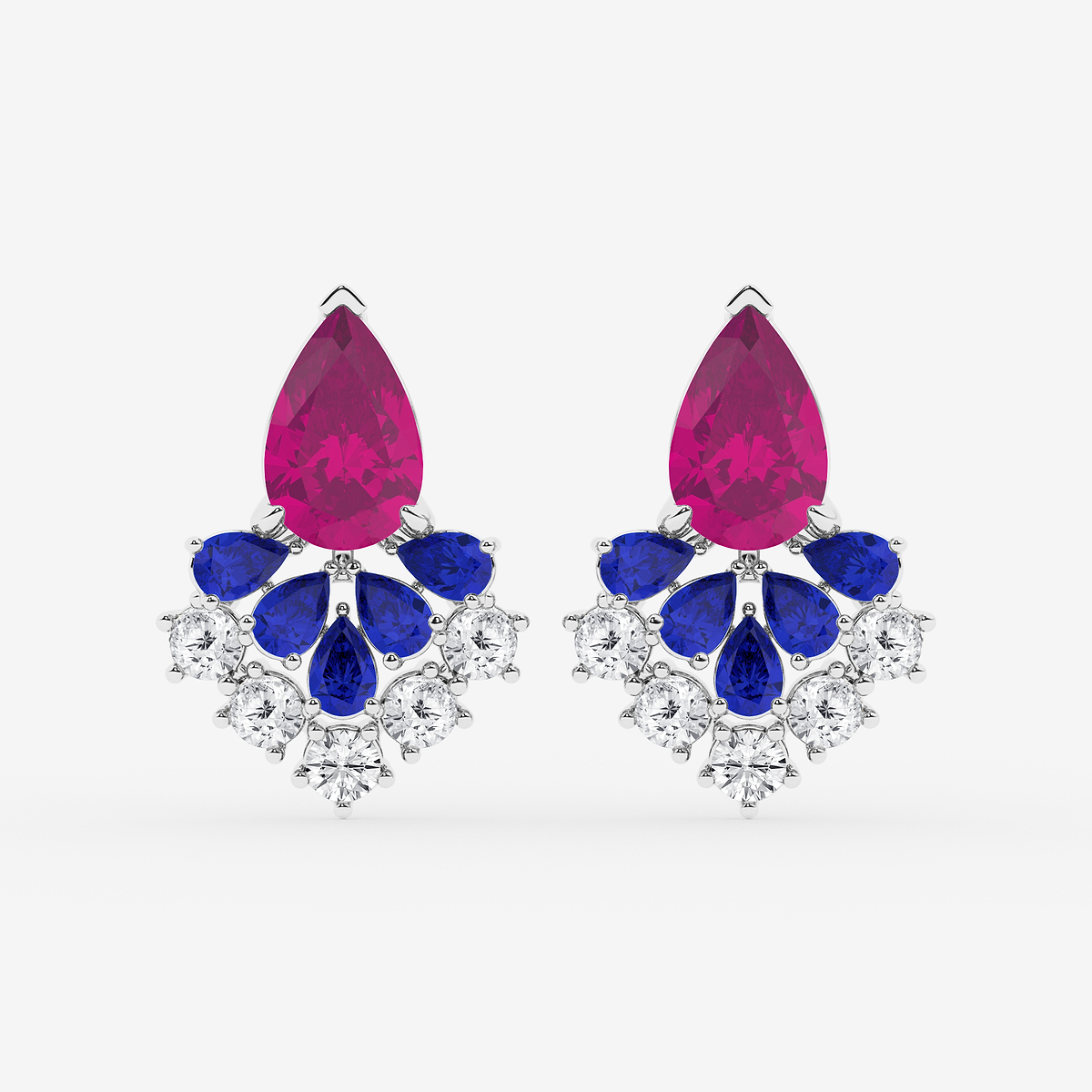 14 7/8 ctw Pear Cut Created Pink & Blue Sapphire with Round Lab Grown Diamond Dangle Earring