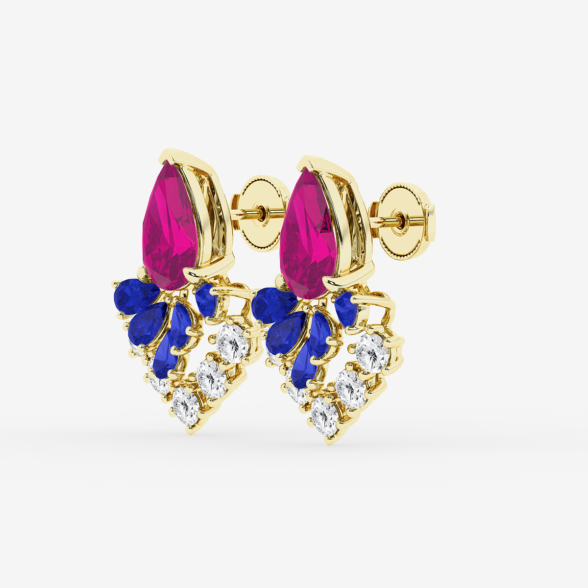 Additional Image 1 for  14 7/8 ctw Pear Cut Created Pink & Blue Sapphire with Round Lab Grown Diamond Dangle Earring