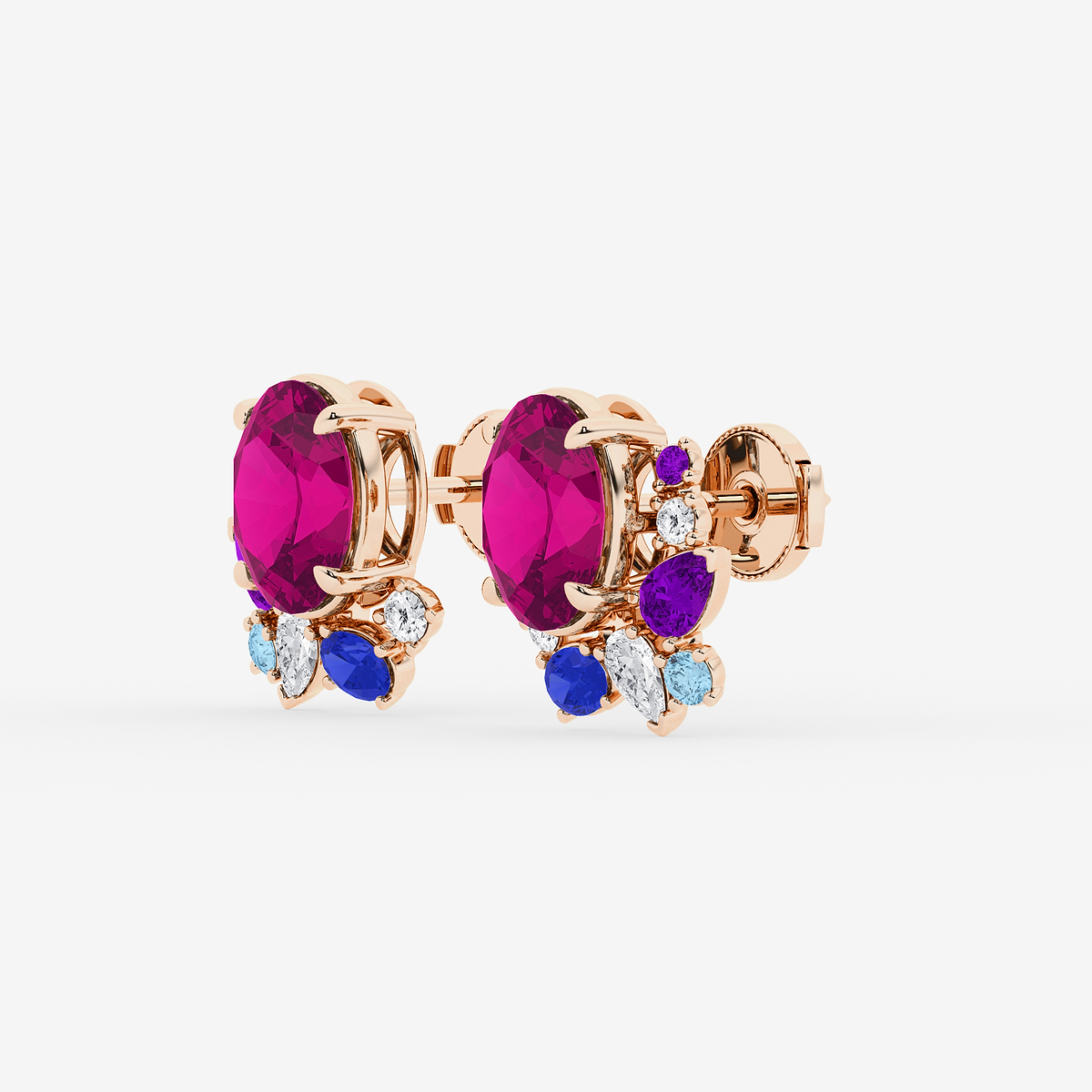 Additional Image 1 for  6 3/4 ctw Oval Cut Created Pink Sapphire with Round and Pear Lab Grown Diamond Stud Earrings