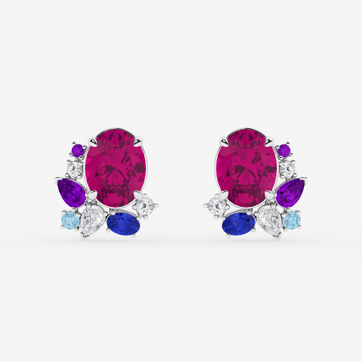 6 3/4 ctw Oval Cut Created Pink Sapphire with Round and Pear Lab Grown Diamond Stud Earrings