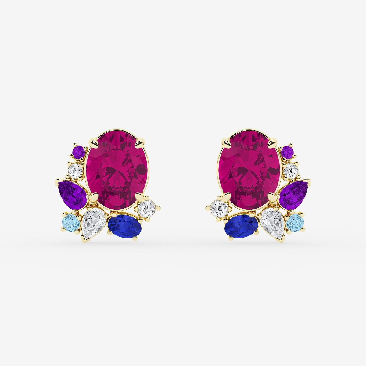 6 3/4 ctw Oval Cut Created Pink Sapphire with Round and Pear Lab Grown Diamond Stud Earrings