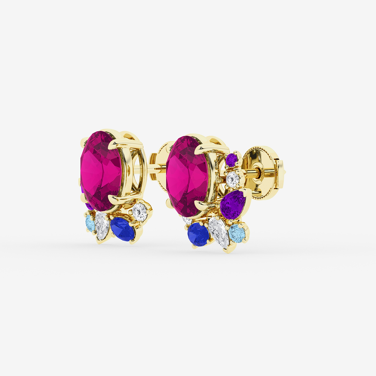 Additional Image 1 for  6 3/4 ctw Oval Cut Created Pink Sapphire with Round and Pear Lab Grown Diamond Stud Earrings