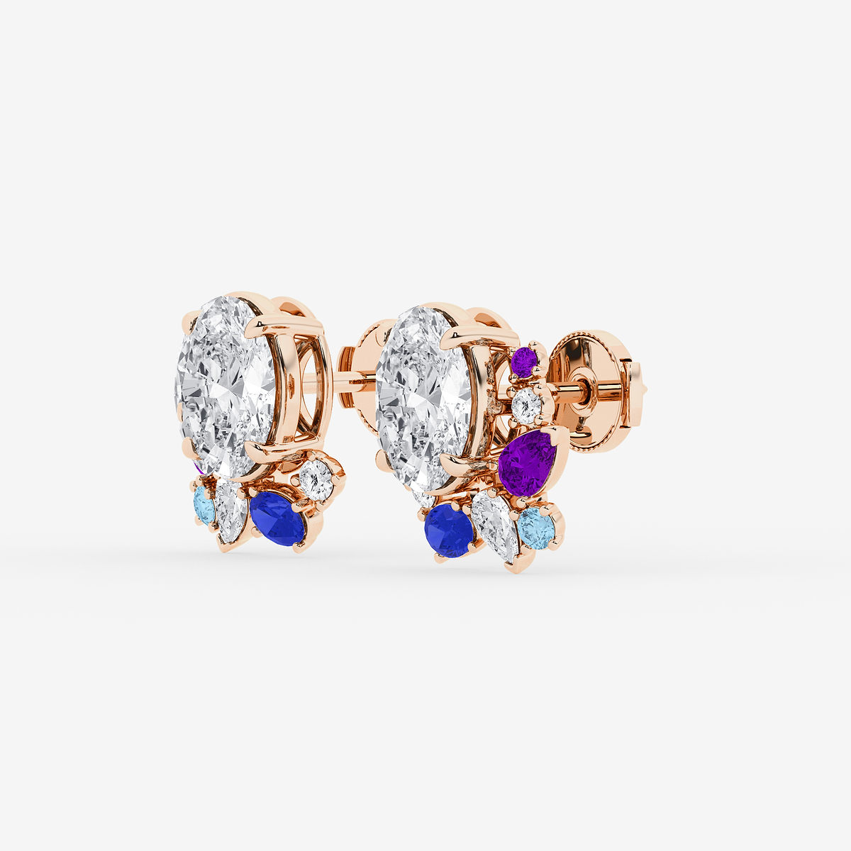 Additional Image 1 for  5 7/8 ctw Oval Lab Grown Diamond with Round and Pear Side Stones Stud Earrings