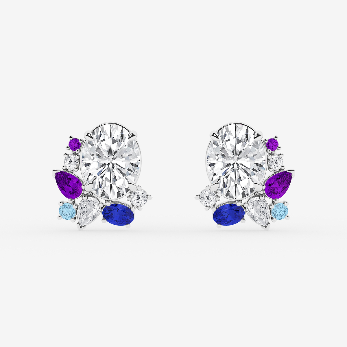 6 3/4 ctw Oval Lab Grown Diamond with Round and Pear Side Stones Stud Earrings