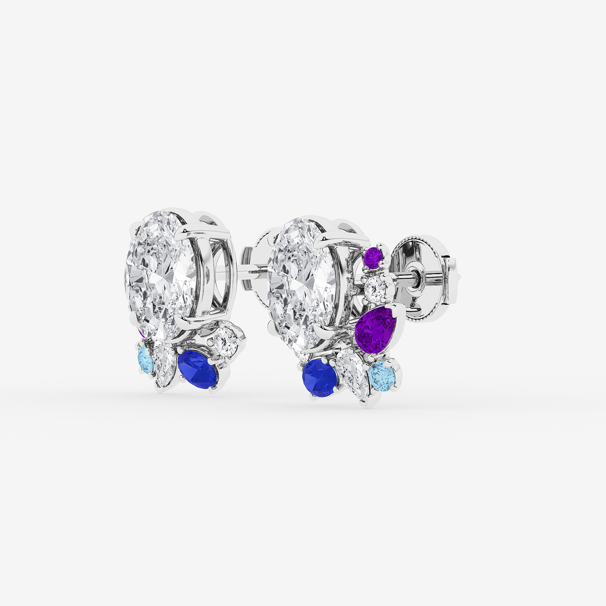 Additional Image 1 for  6 3/4 ctw Oval Lab Grown Diamond with Round and Pear Side Stones Stud Earrings