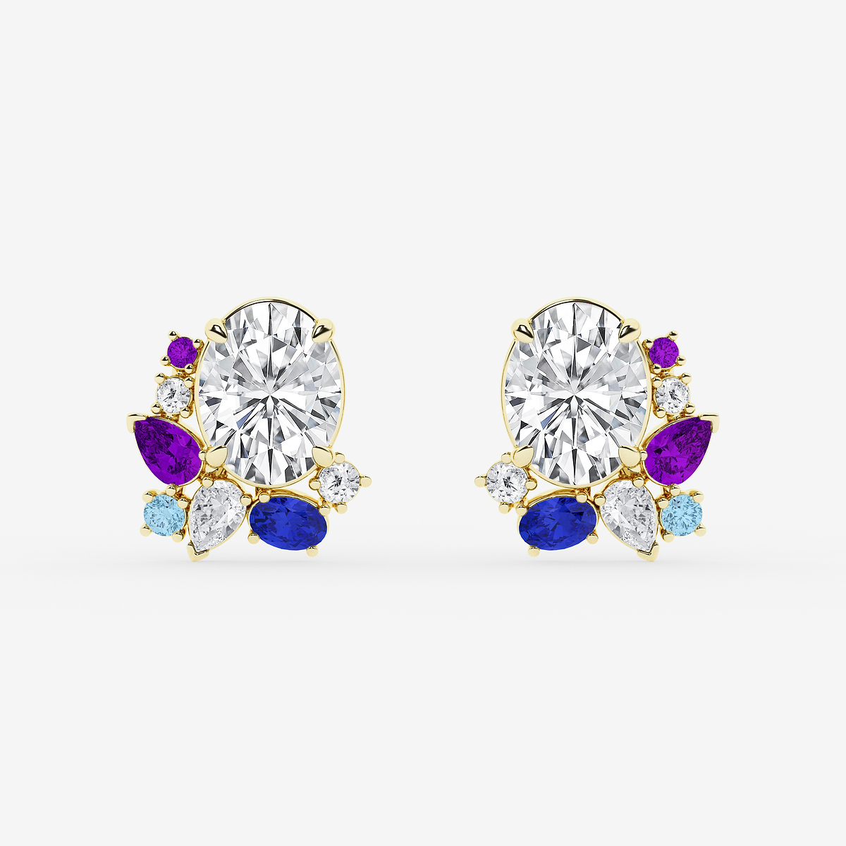 6 3/4 ctw Oval Lab Grown Diamond with Round and Pear Side Stones Stud Earrings