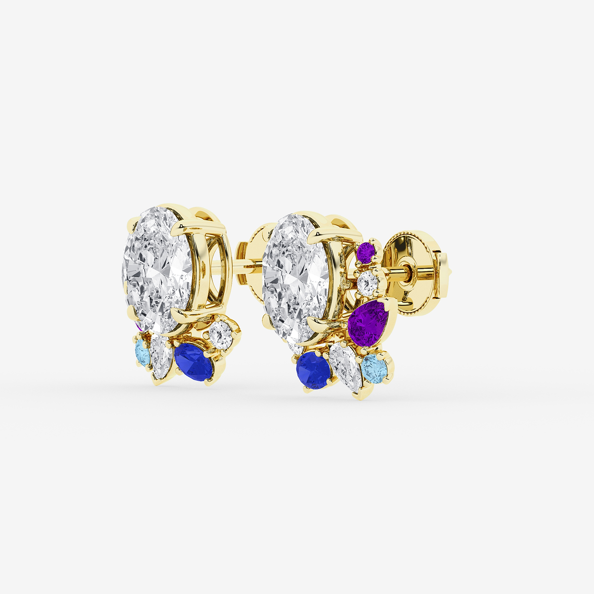 Additional Image 1 for  6 3/4 ctw Oval Lab Grown Diamond with Round and Pear Side Stones Stud Earrings