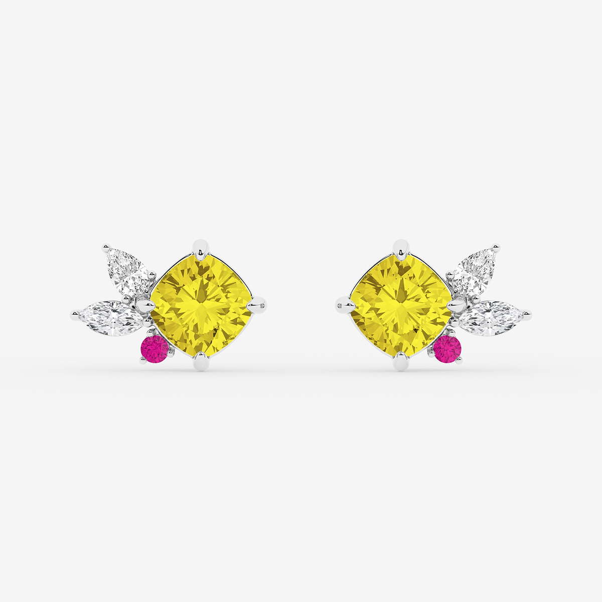 4 1/2 ctw Cushion Cut Created Yellow Sapphire with Marquise & Pear Lab Grown Diamond Floral Stud Earrings