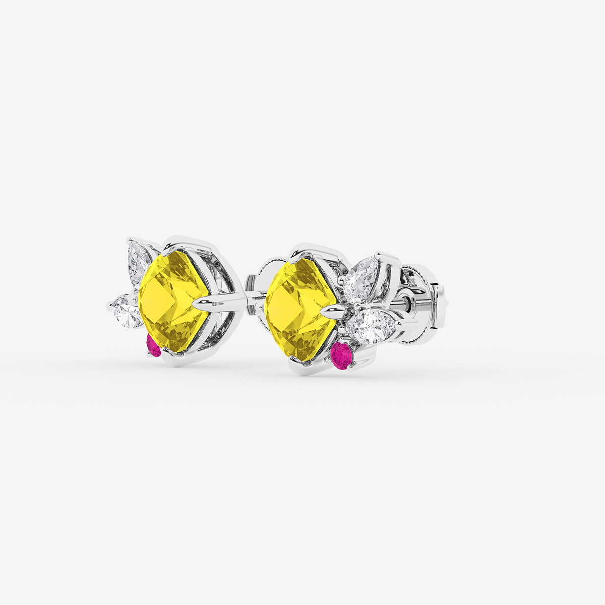 Additional Image 1 for  4 1/2 ctw Cushion Cut Created Yellow Sapphire with Marquise & Pear Lab Grown Diamond Floral Stud Earrings