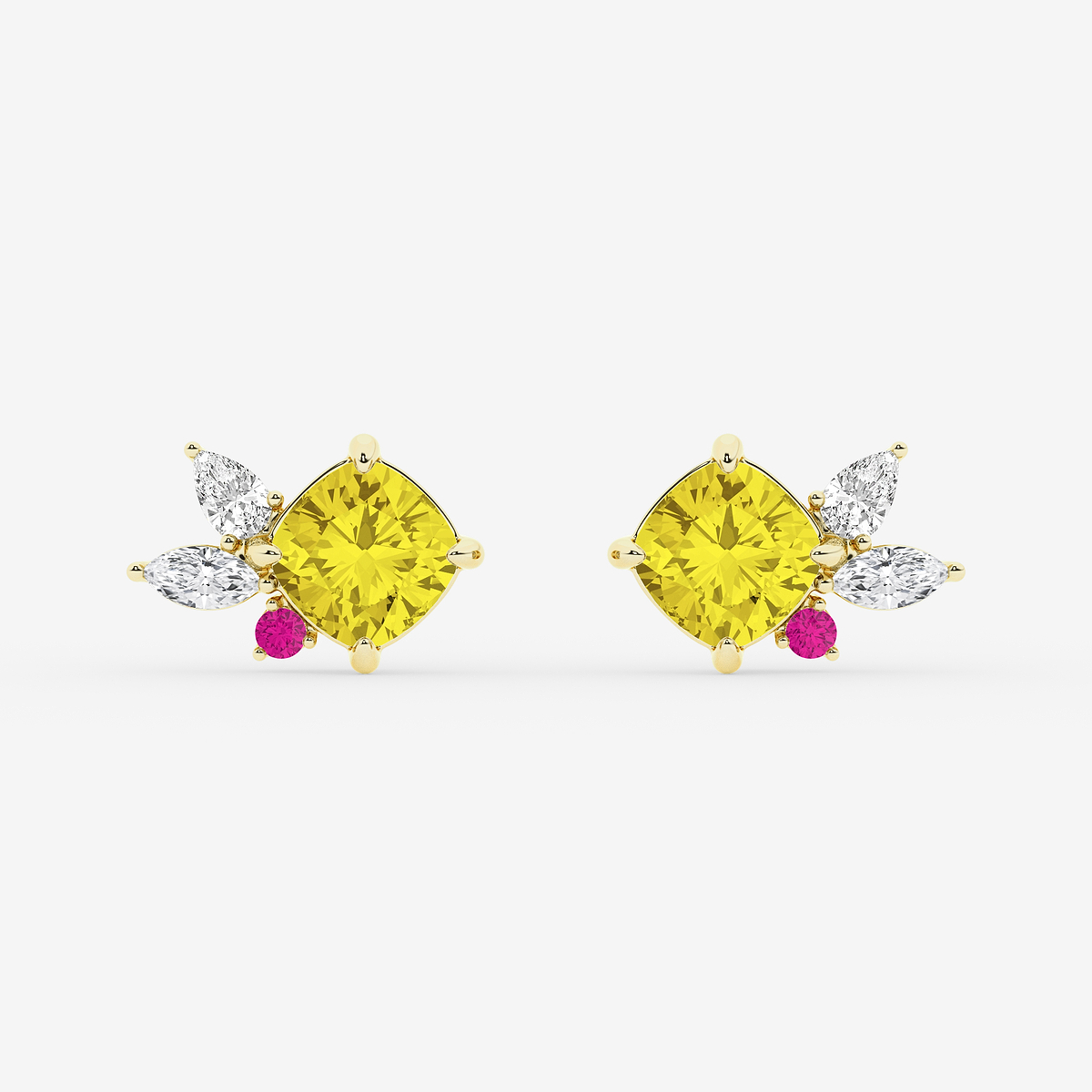 4 1/2 ctw Cushion Cut Created Yellow Sapphire with Marquise & Pear Lab Grown Diamond Floral Stud Earrings