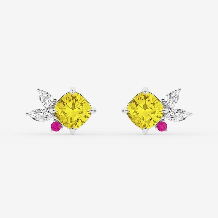 Cushion Cut Created Yellow Sapphire with Marquise & Pear Floral Stud Earrings