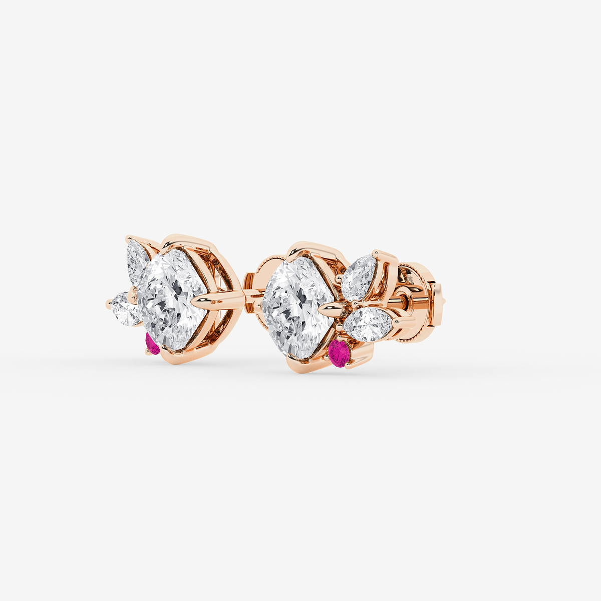 Additional Image 1 for  4 1/2 ctw Cushion Lab Grown Diamond with Marquise and Pear Floral Stud Earrings