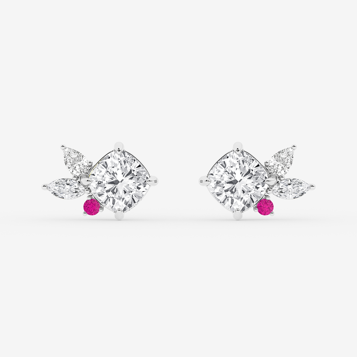 4 1/2 ctw Cushion Lab Grown Diamond with Marquise and Pear Floral Stud Earrings