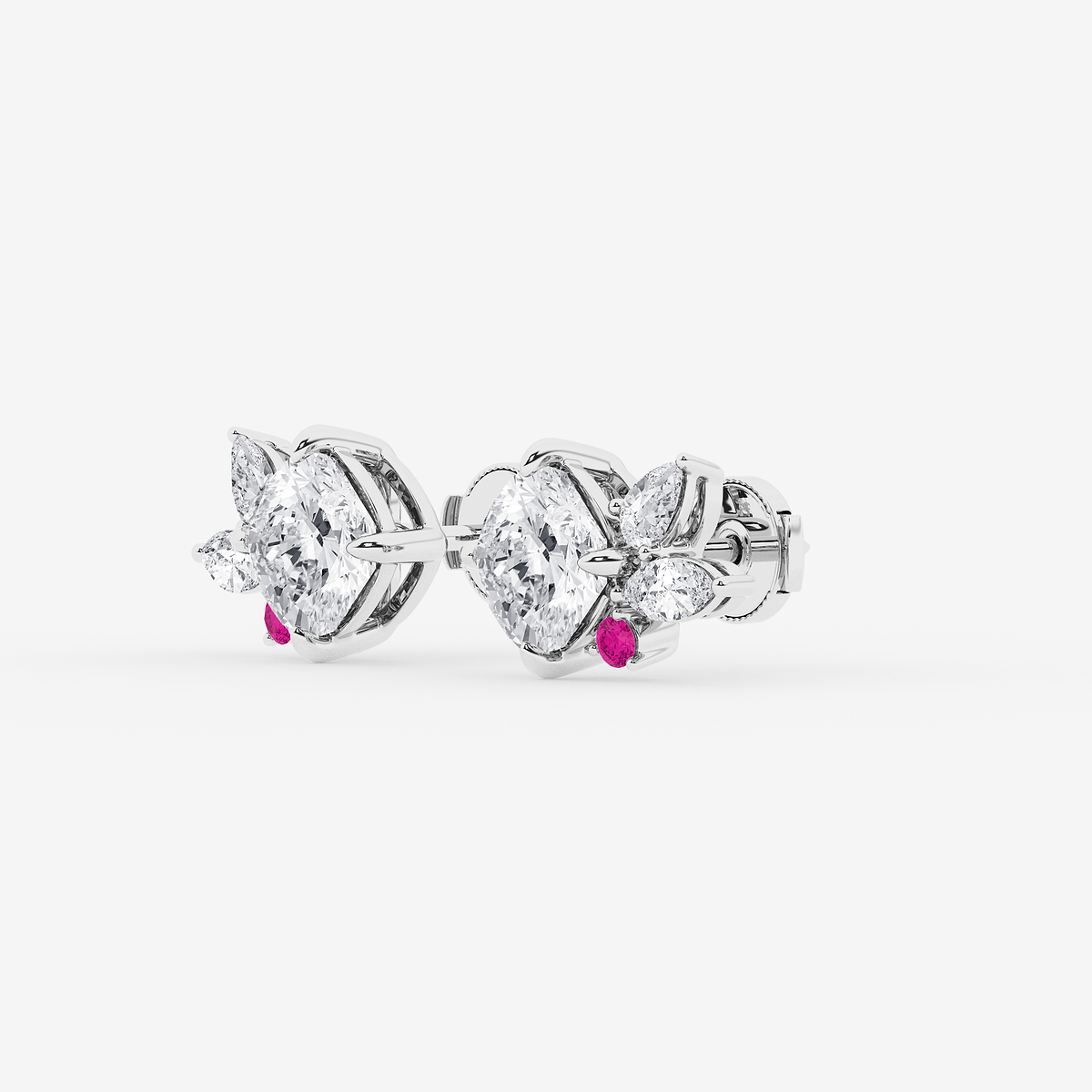 Additional Image 1 for  4 1/2 ctw Cushion Lab Grown Diamond with Marquise and Pear Floral Stud Earrings