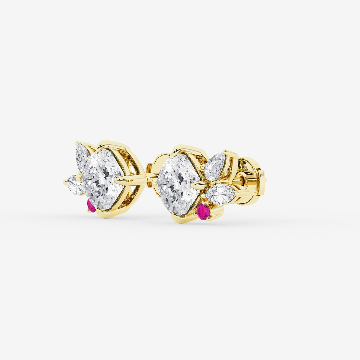 Additional Image 1 for  4 1/2 ctw Cushion Lab Grown Diamond with Marquise and Pear Floral Stud Earrings