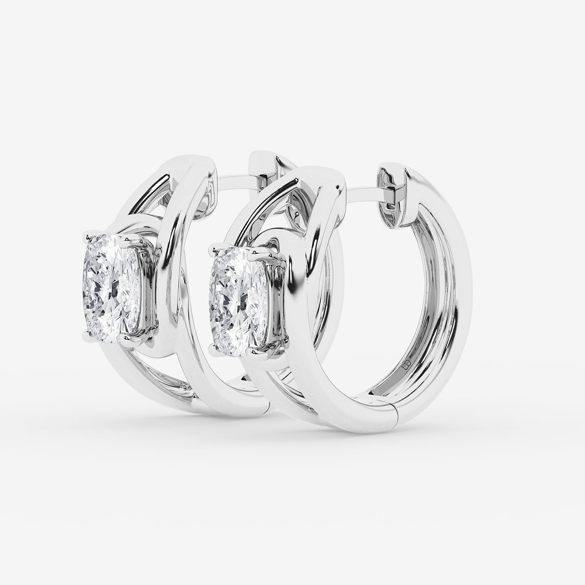 Additional Image 1 for  3 ctw Elongated Cushion Lab Grown Diamond Curve Huggie Hoop Earrings