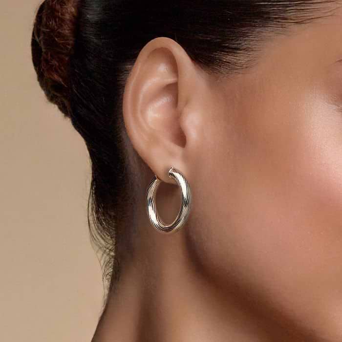 Texture Round Hoop Earrings - 15mm