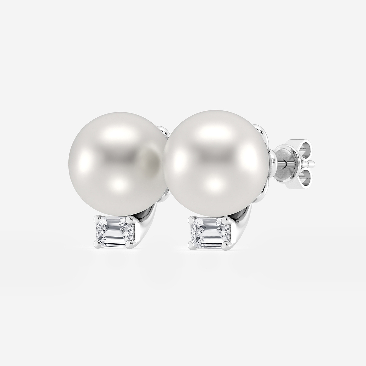 Additional Image 1 for  9.5 - 10.0 mm Cultured Freshwater Pearl and 1/2 ctw Lab Grown Diamond Stud Earrings