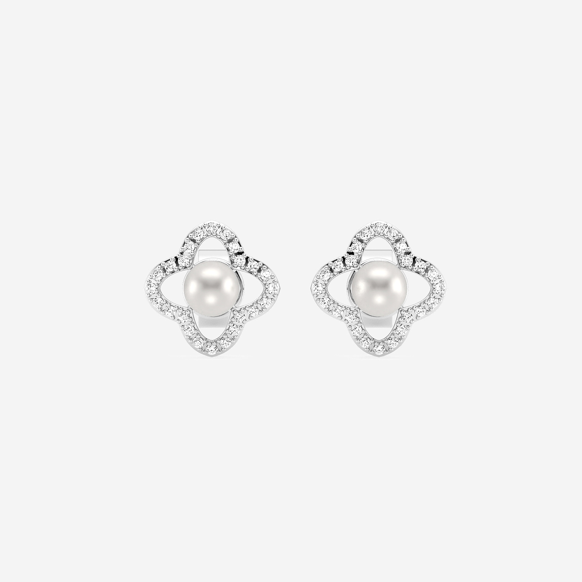 3.5 - 4.0 mm Cultured Freshwater Pearl and 1/5 ctw Lab Grown Diamond Clover Drop Earrings