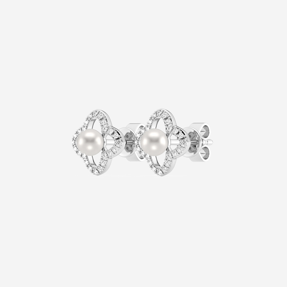 Additional Image 1 for  3.5 - 4.0 mm Cultured Freshwater Pearl and 1/5 ctw Lab Grown Diamond Clover Drop Earrings