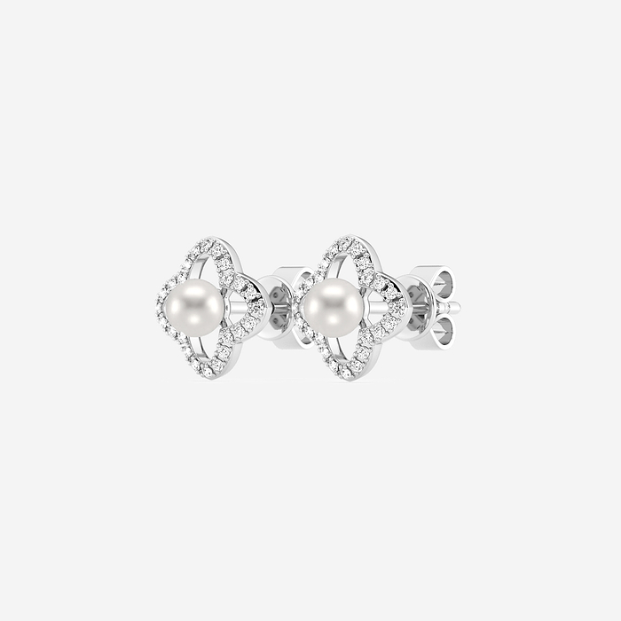 Pearl Clovers - 3.5 - 4.0 mm Cultured Freshwater Pearl and 1/5 ctw Lab Grown Diamond Clover Drop Earrings