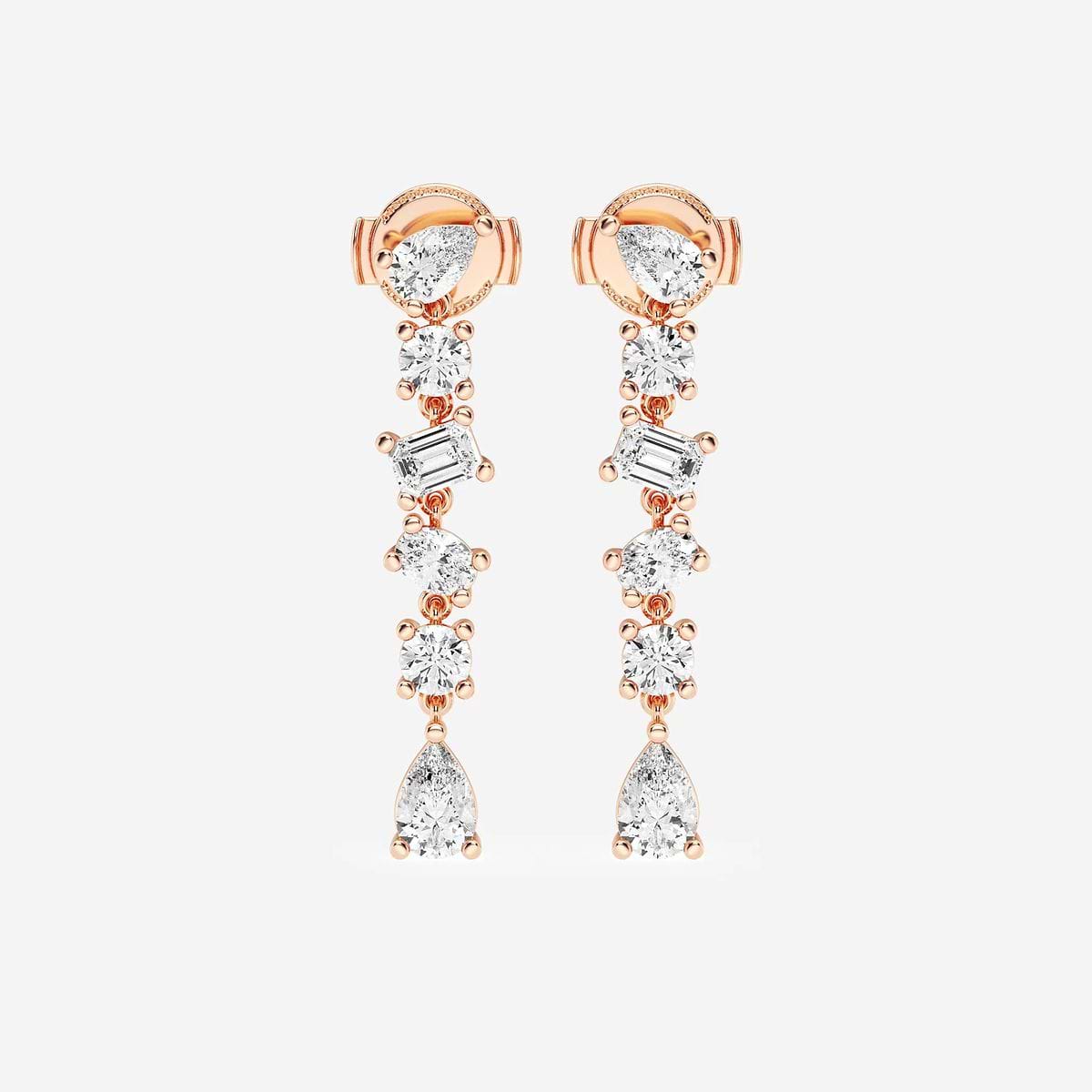 2 1/3 ctw Pear, Oval, Emerald and Round Lab Grown Diamond Waterfall Dangle Earrings