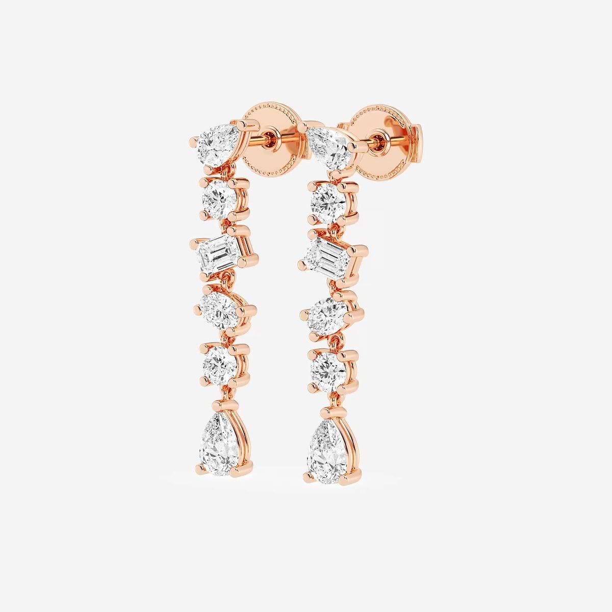 Additional Image 1 for  2 1/3 ctw Pear, Oval, Emerald and Round Lab Grown Diamond Waterfall Dangle Earrings