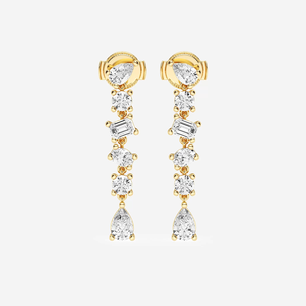 2 1/3 ctw Pear, Oval, Emerald and Round Lab Grown Diamond Waterfall Dangle Earrings