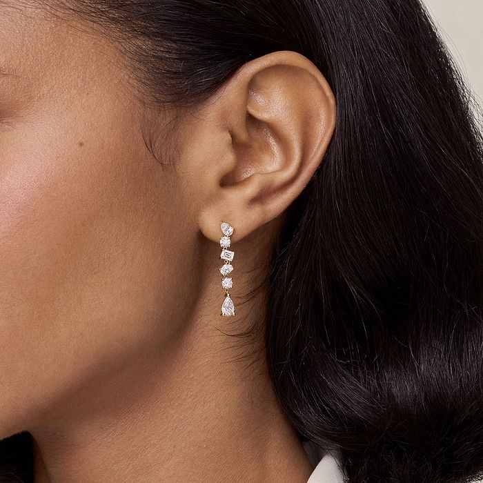 Pear, Oval, Emerald and Round Waterfall Dangle Earrings