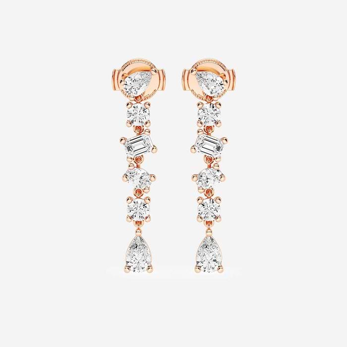 Pear, Oval, Emerald and Round Waterfall Dangle Earrings